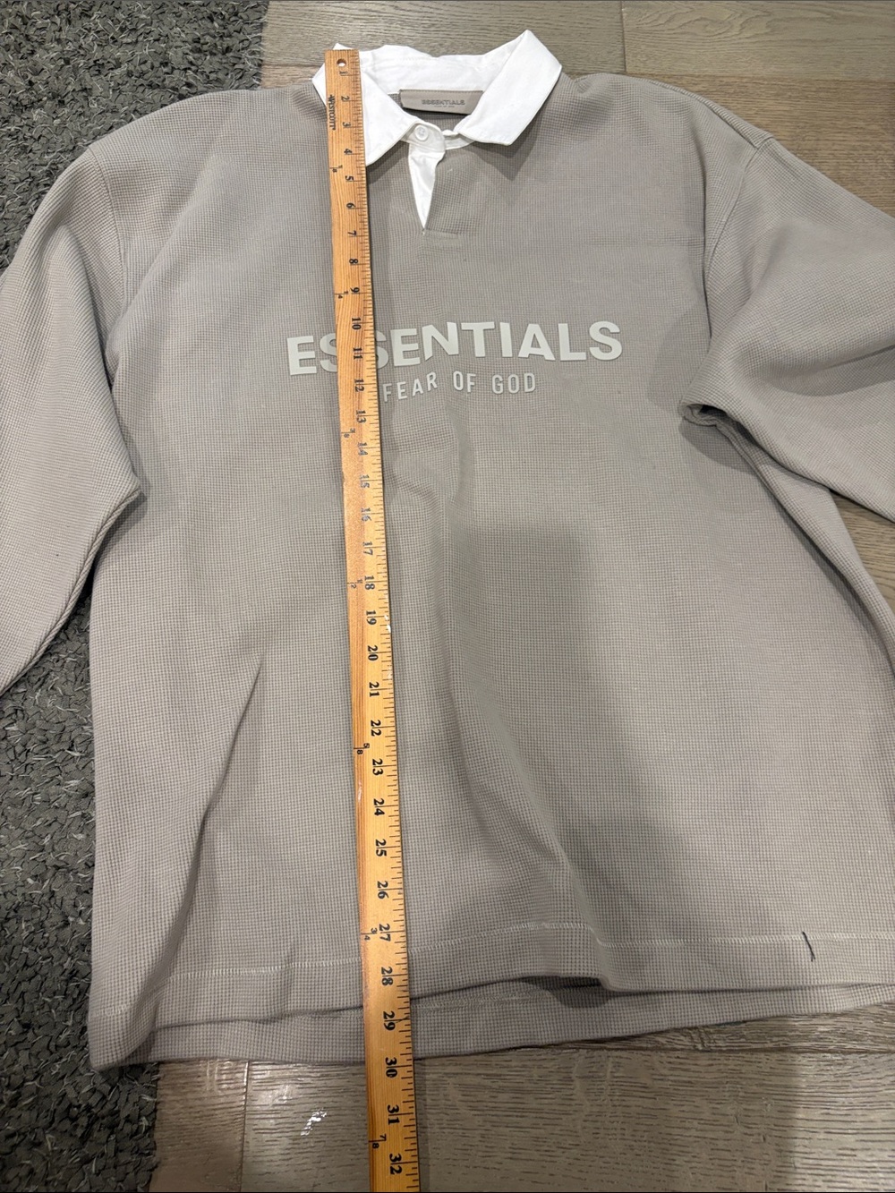 Fear of God ESSENTIALS Beige Rugby Pullover with White Collar - Picture 2 of 15